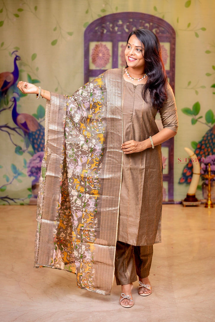 Silver raw silk Kurta 3 piece set with silver  dupptta