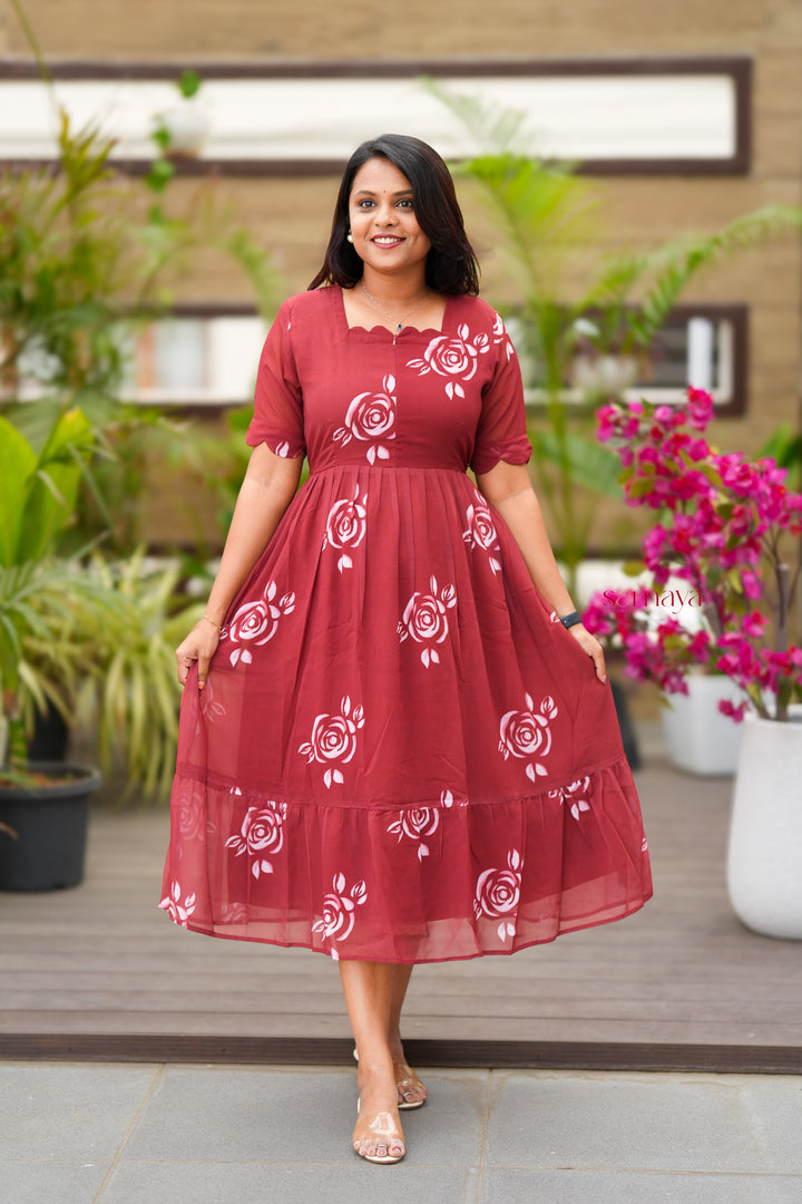 Rose - georgette casual  Dress With Lining ( No-Iron Everyday Dress)