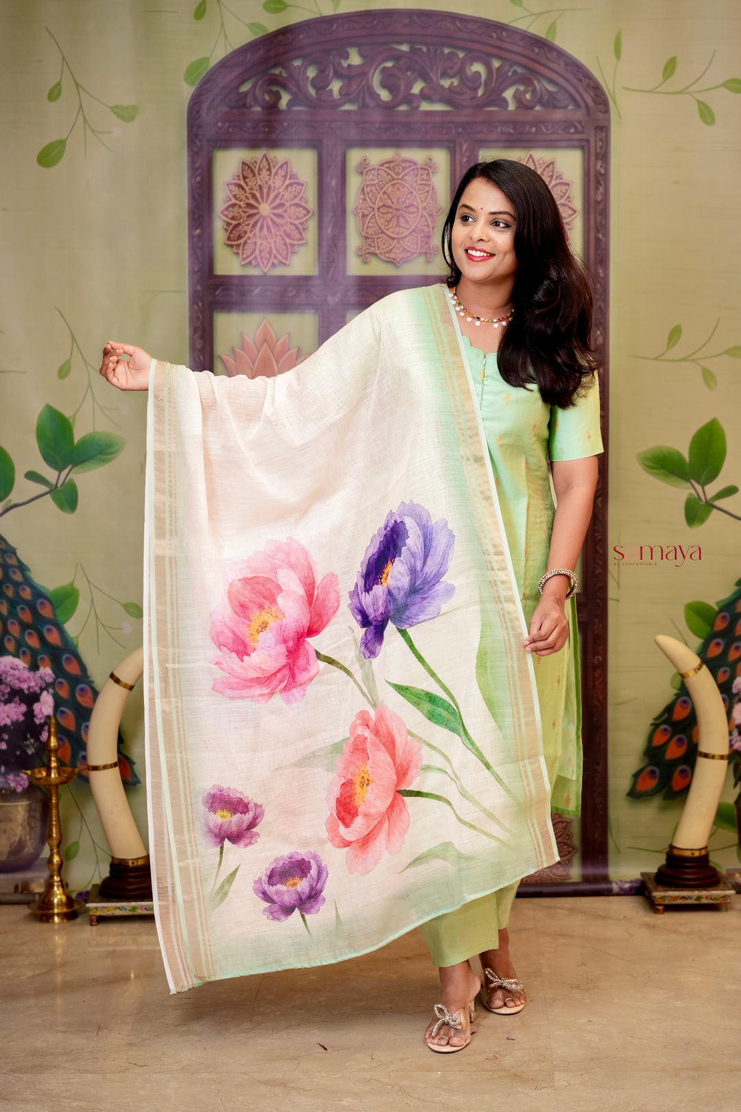 Malar - light green raw silk Kurta Set of 3