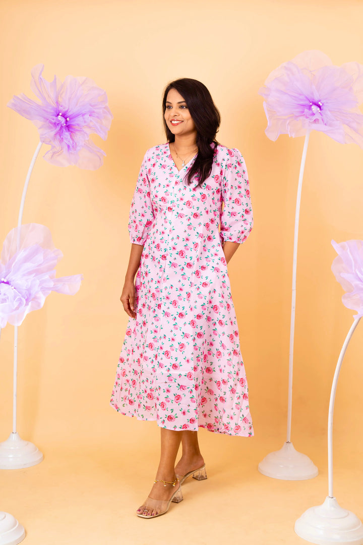 Rose casual  Dress With Lining