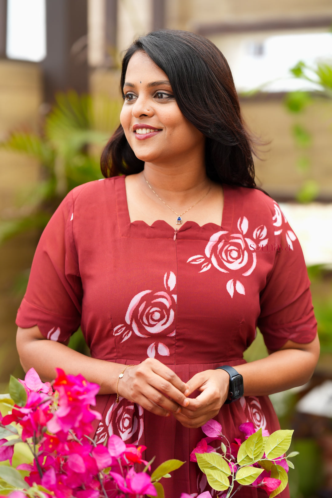 Rose - georgette casual  Dress With Lining ( No-Iron Everyday Dress)