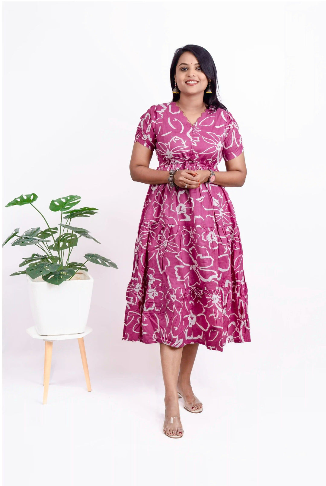 Dusty pink floral dress with lining