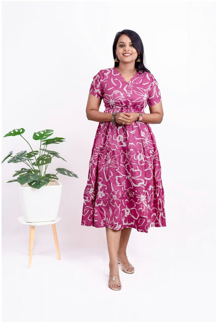 Dusty pink floral dress with lining