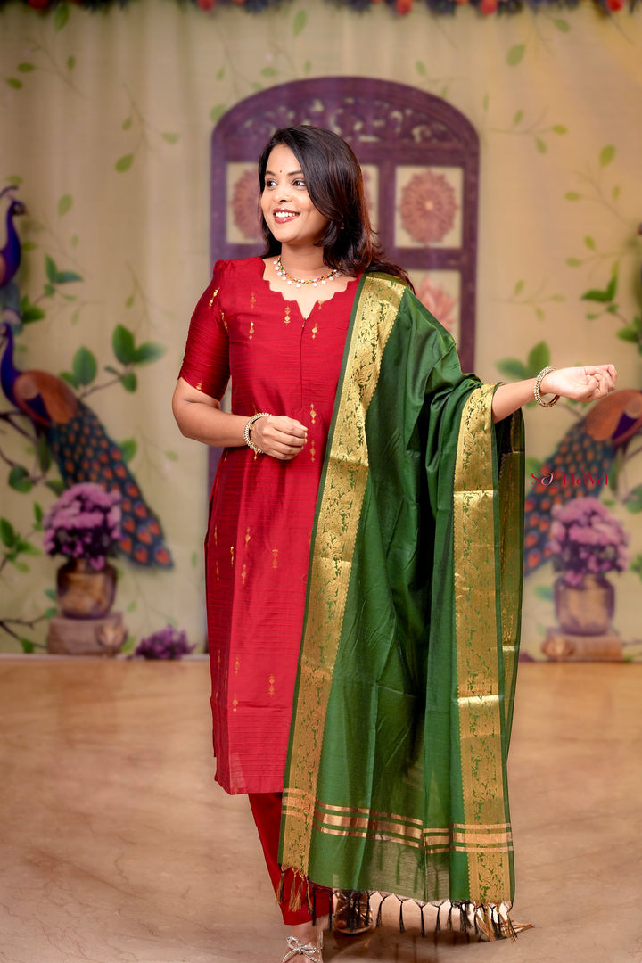 Mahalakshmi  raw silk Kurta Set of 3 with golden silk zari dupptta