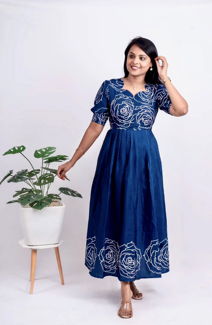 Maxi Flora Blue Dress  Without Lining