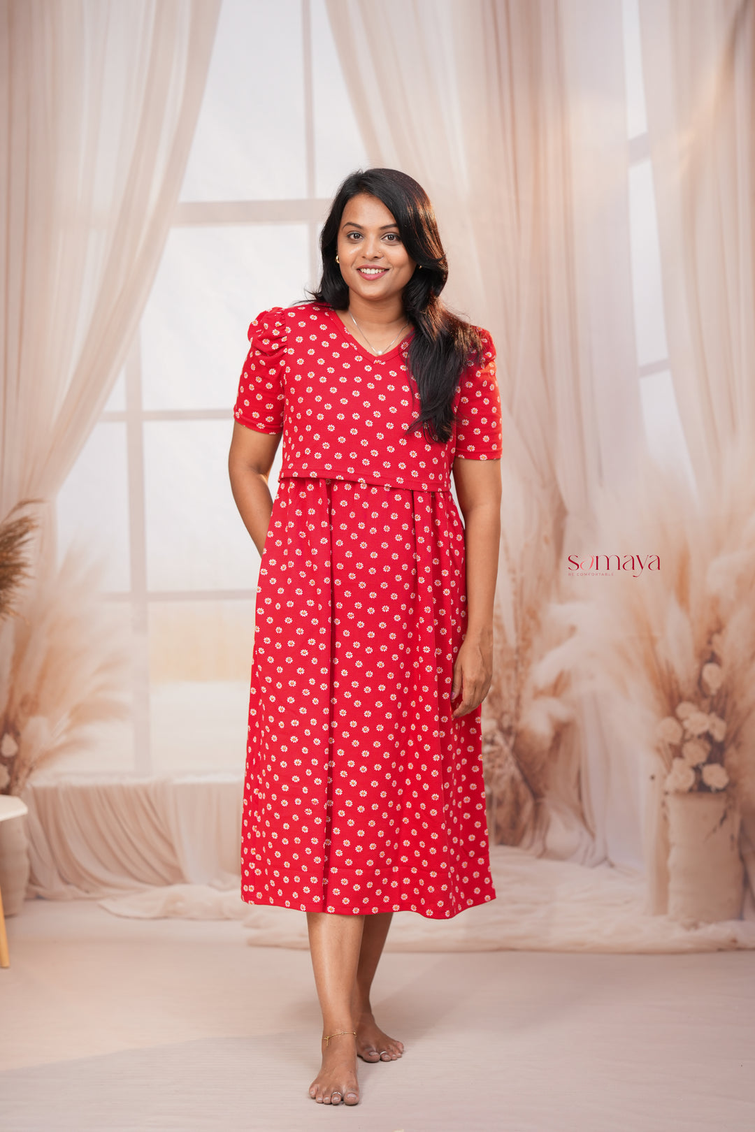 Calf Length BURNT ORANGE  Waffle  Dress