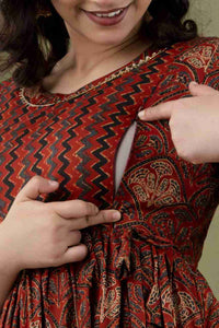 Kalamkari Brown Maternity Feeding kurta