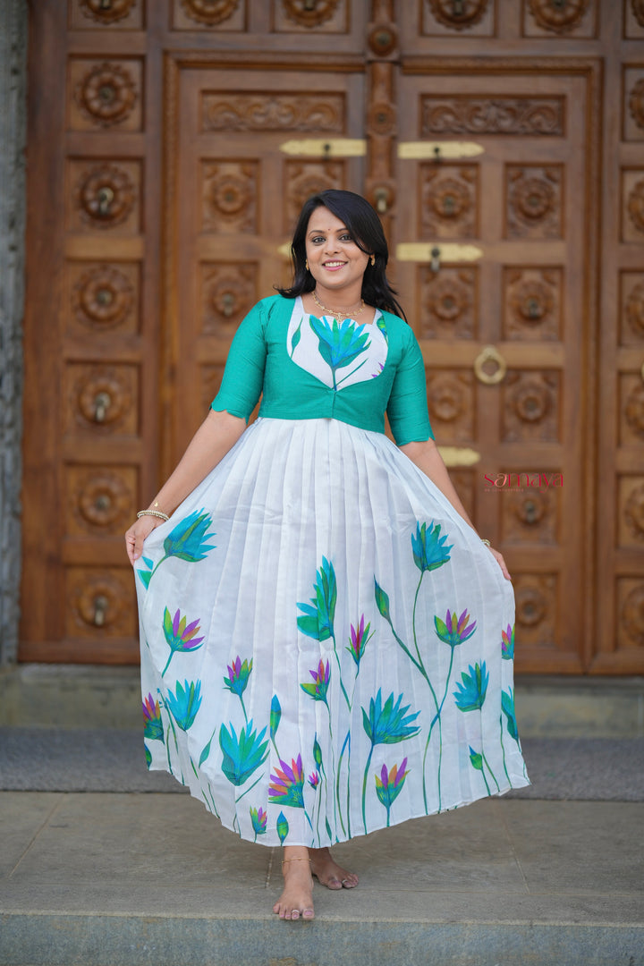 Mayil Chanderi Dress With Lining ( over coat detachable ) ( ready to dispatch)