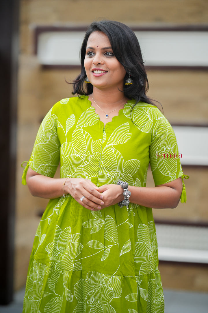 Pachai nirameh casual Dress With Lining