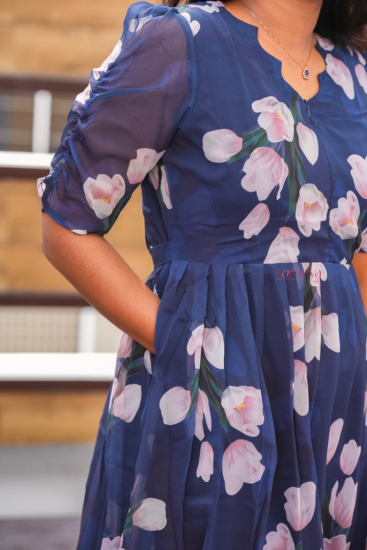 Navy georgette casual  Dress With Lining ( pre order)