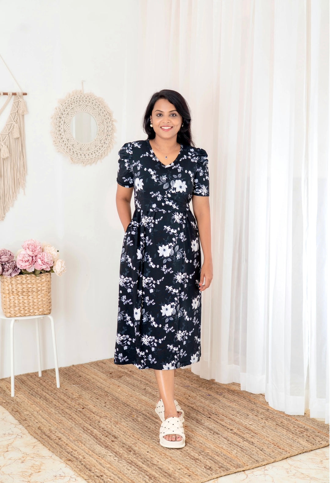 Midi Black & white Light Weight Dress summer collection