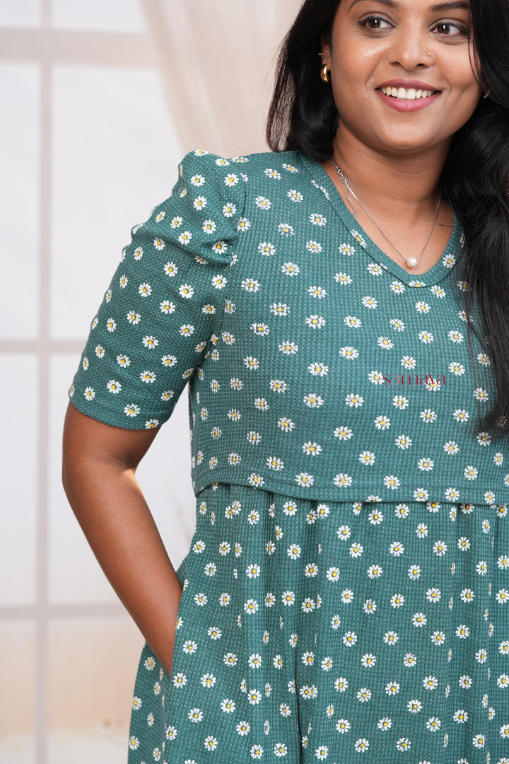 Calf Length Daisy Waffle Light Weight Dress