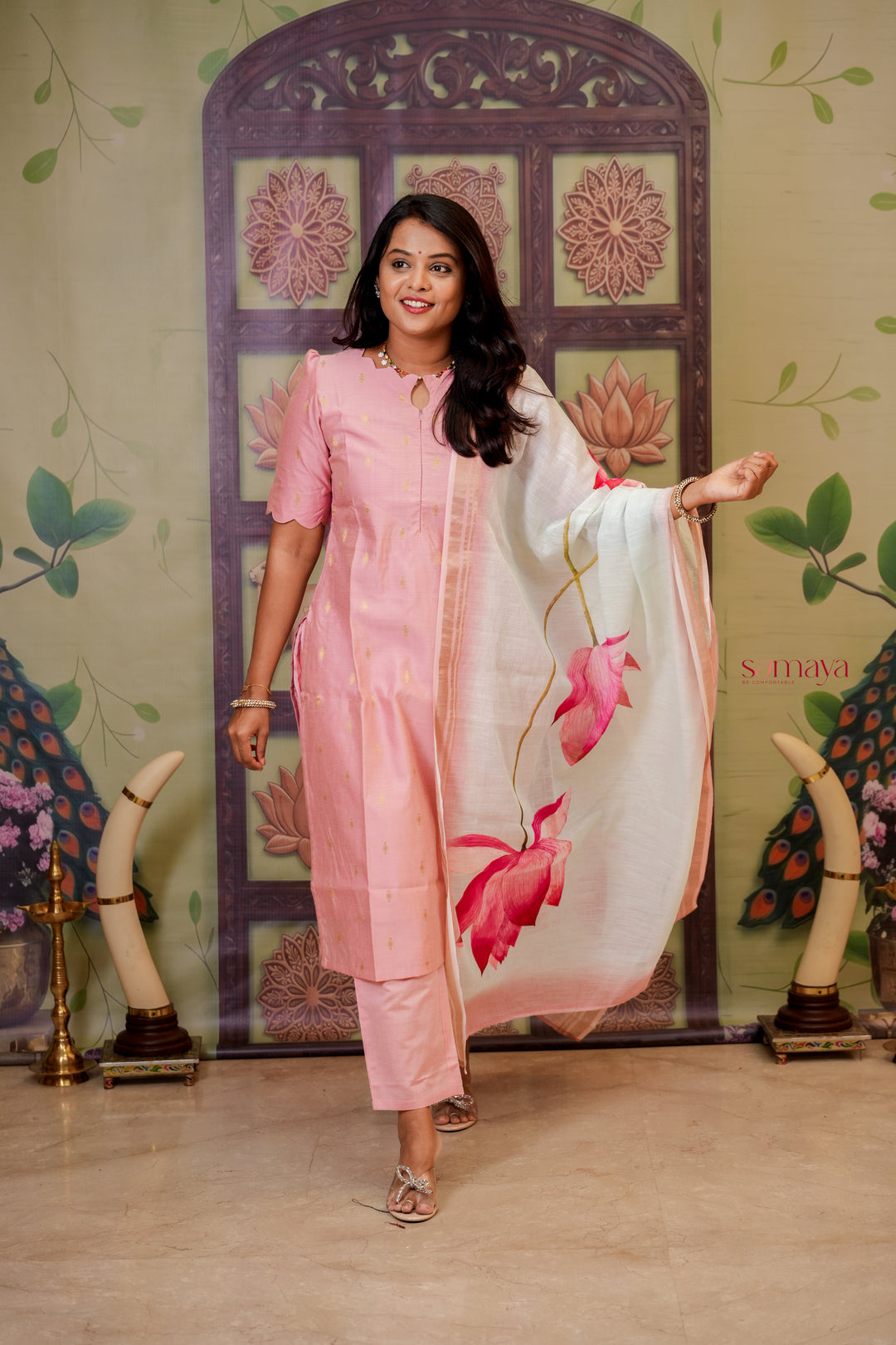 Malar - baby pink  raw silk Kurta Set of 3