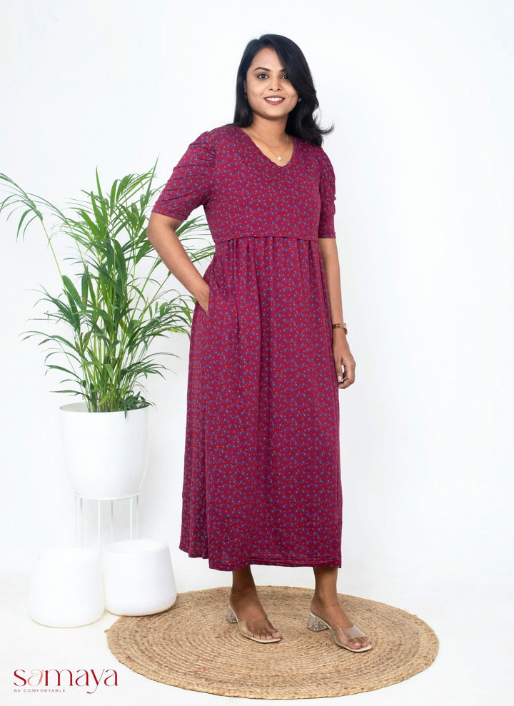 Maxi wine Light Weight Dress( Minor embroidery variation so sold at sale price )