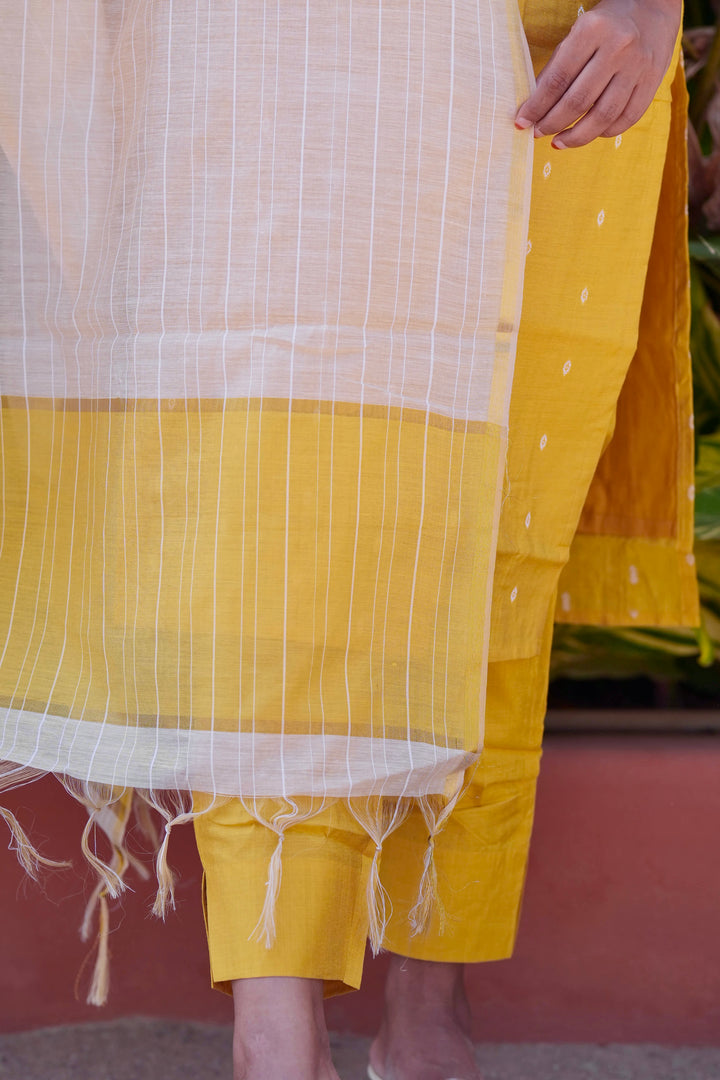 Gold 3 piece raw silk suit set