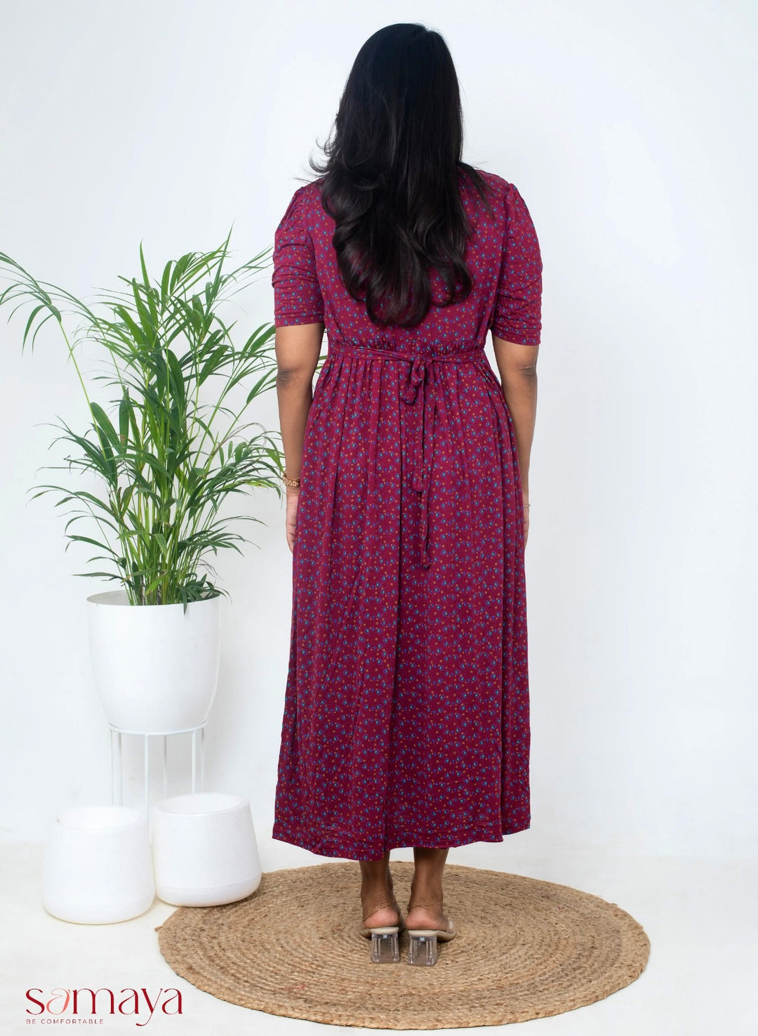 Maxi wine Light Weight Dress( Minor embroidery variation so sold at sale price )