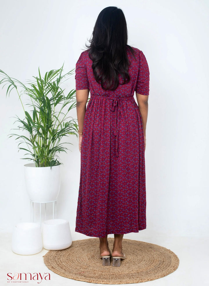 Maxi wine Light Weight Dress( Minor embroidery variation so sold at sale price )