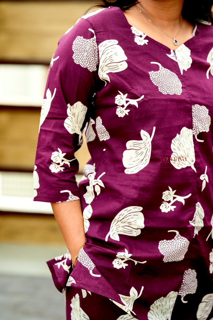 HAASYA burgundy Night Co-ord Set