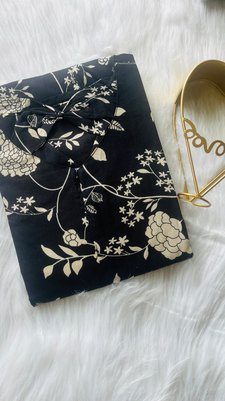Black  floral  casual  dress with lining