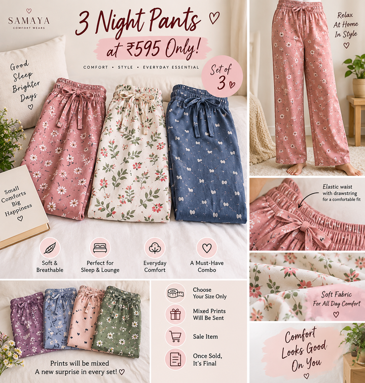 3 Night Pants ₹595 Only(Mixed Print Comfort Combo)