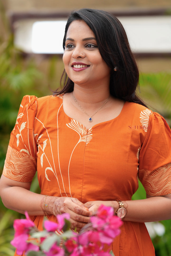 Rust orange Casual Dress With Lining