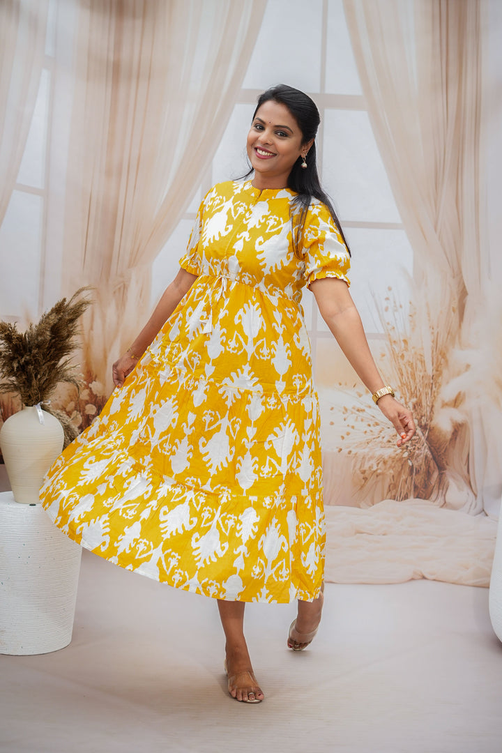 Yellow Casual Dress With Lining