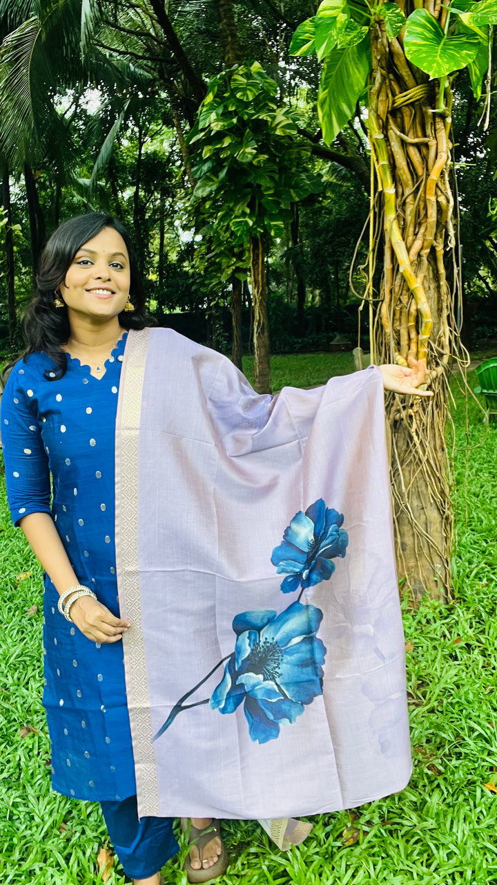 Aruvi -blue  raw silk kurta with dupptta ( ready to dispatch)set of 2
