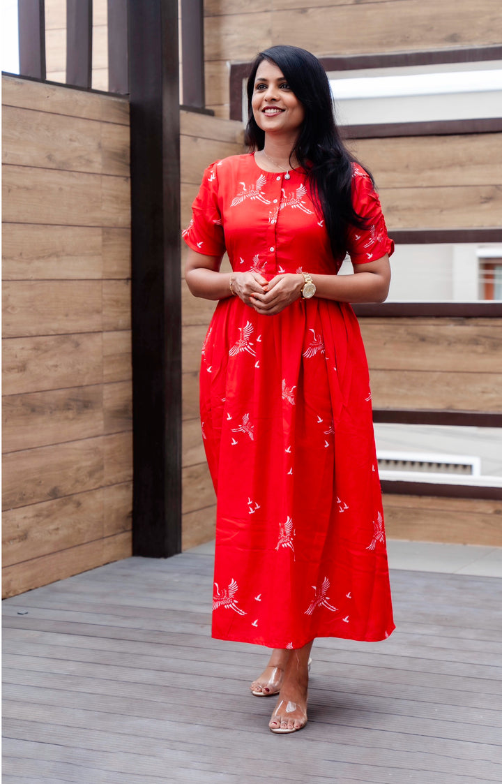 Crimson day to Night Dress Without Lining