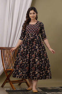 Kalamkari Black Maternity Feeding kurta