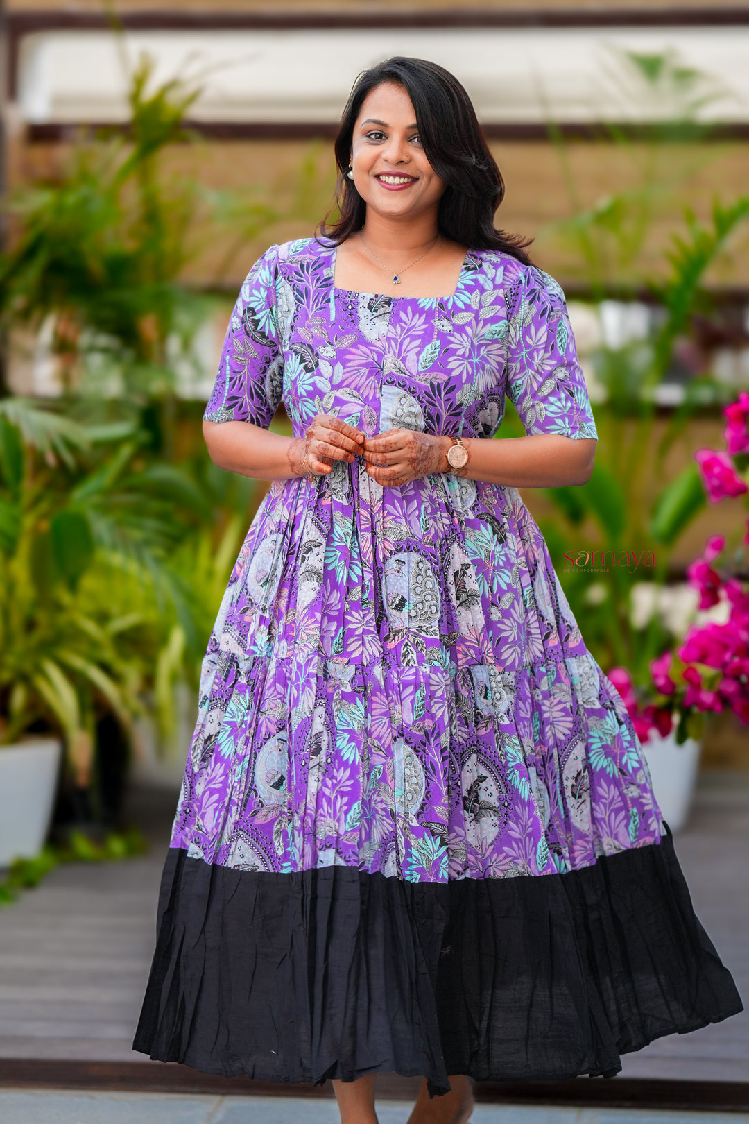 Maxi  peacock Casual Dress With Lining