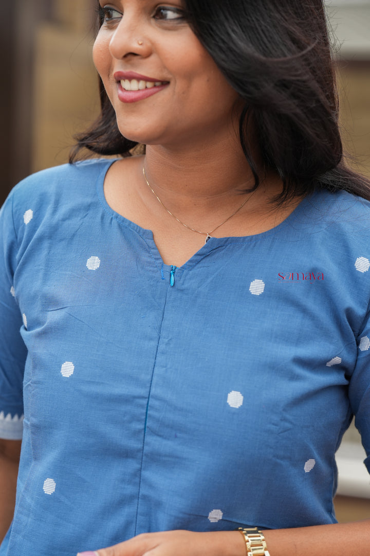 Denim blue Handloom top bottom set with full lining
