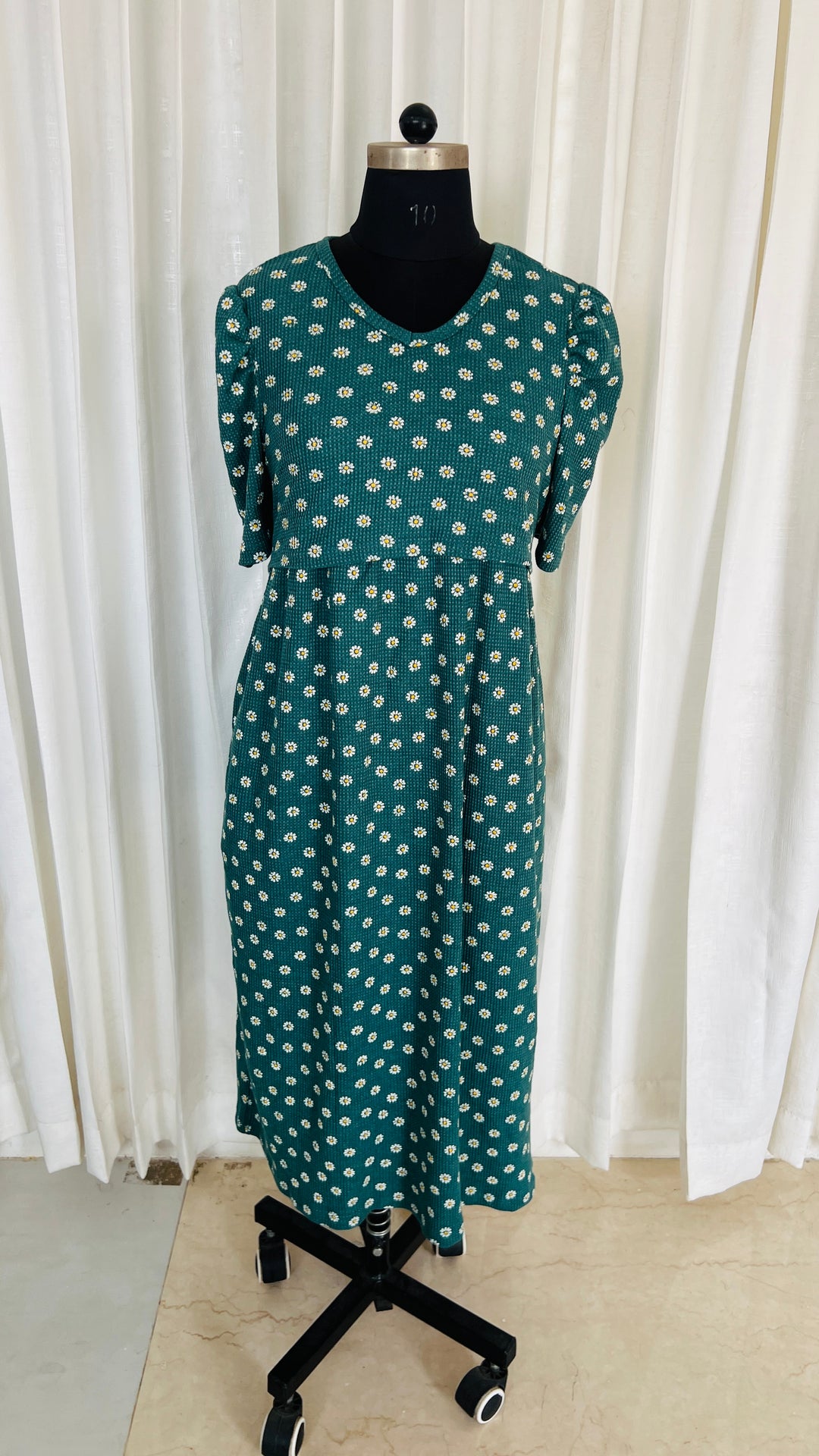 Calf Length Daisy Waffle Light Weight Dress