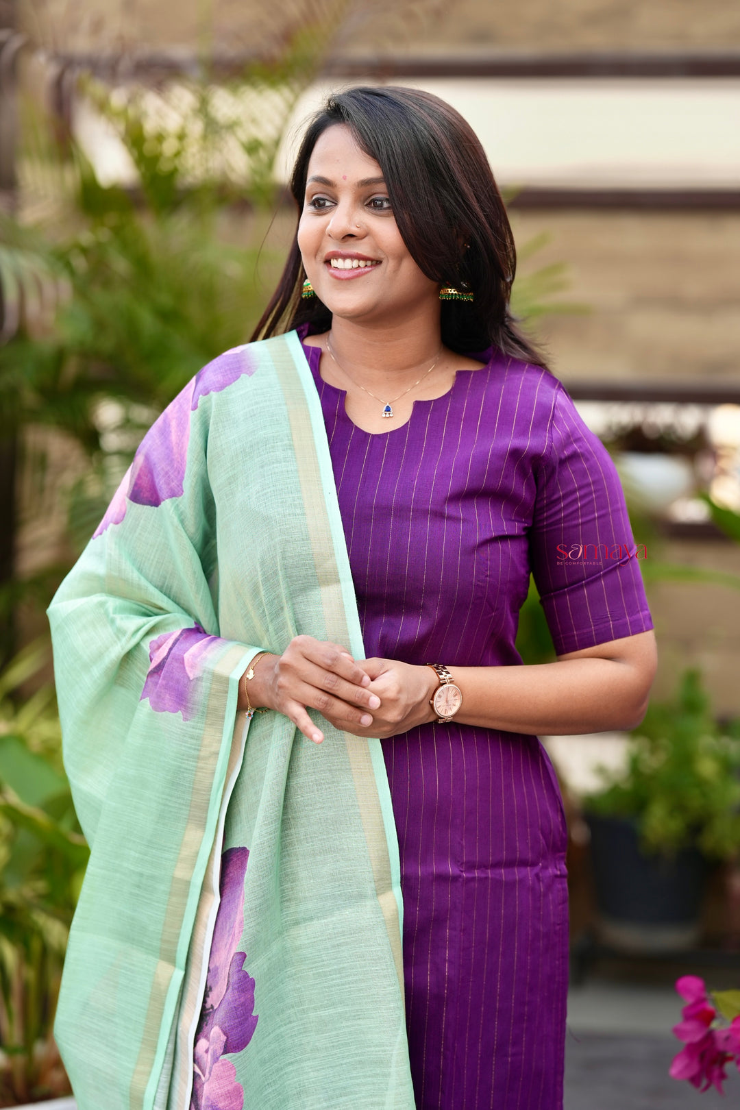 Rohini  raw silk suit set of 3 with linen gold border  duppatta ( pre order)