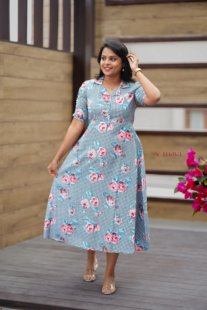 Vedha Casual Dress With Lining( Wrinkle-Free Cotton Blend Dress)
