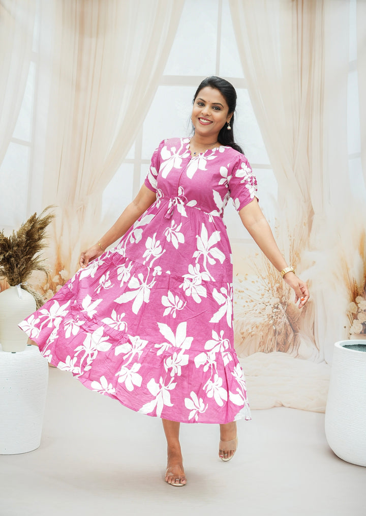 Mauve floral Casual Dress With Lining