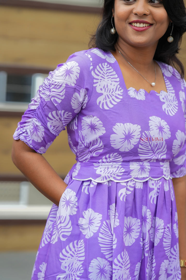 Lilac Casual Dress With Lining( Wrinkle-Free Cotton Blend Dress)