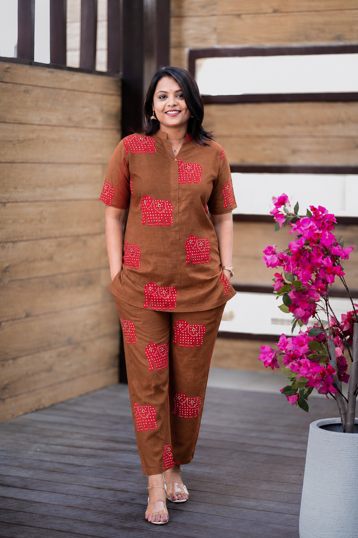 Theera-Rust elephant day to night  Co-ord Set
