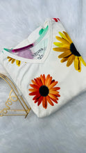 Load image into Gallery viewer, Maxi White Sunflower Ribbed Dress with dress baby tshirt ( samaya exclusive premium fabric ) mention baby tshirt size in notes
