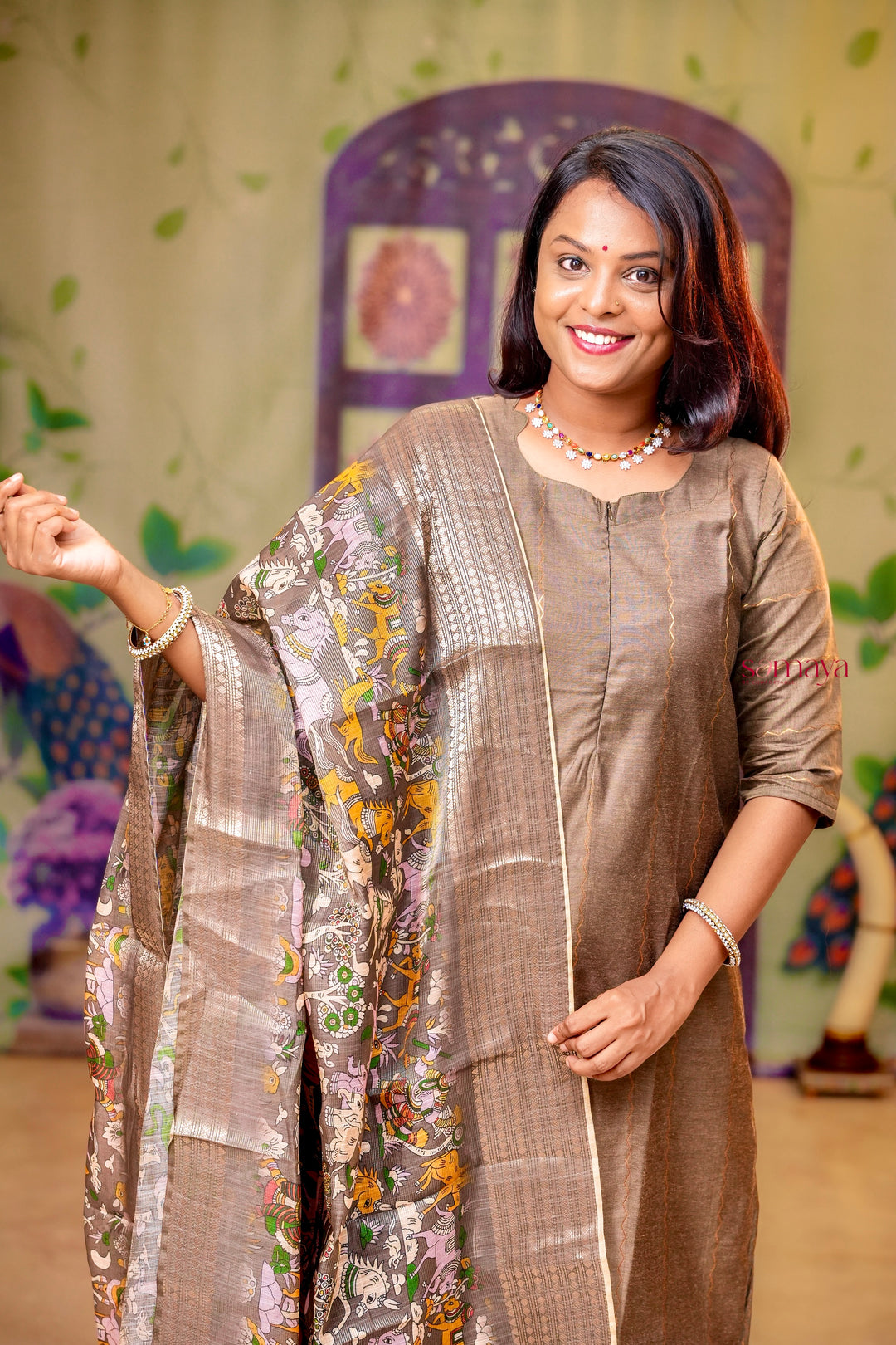 Silver raw silk Kurta 3 piece set with silver  dupptta