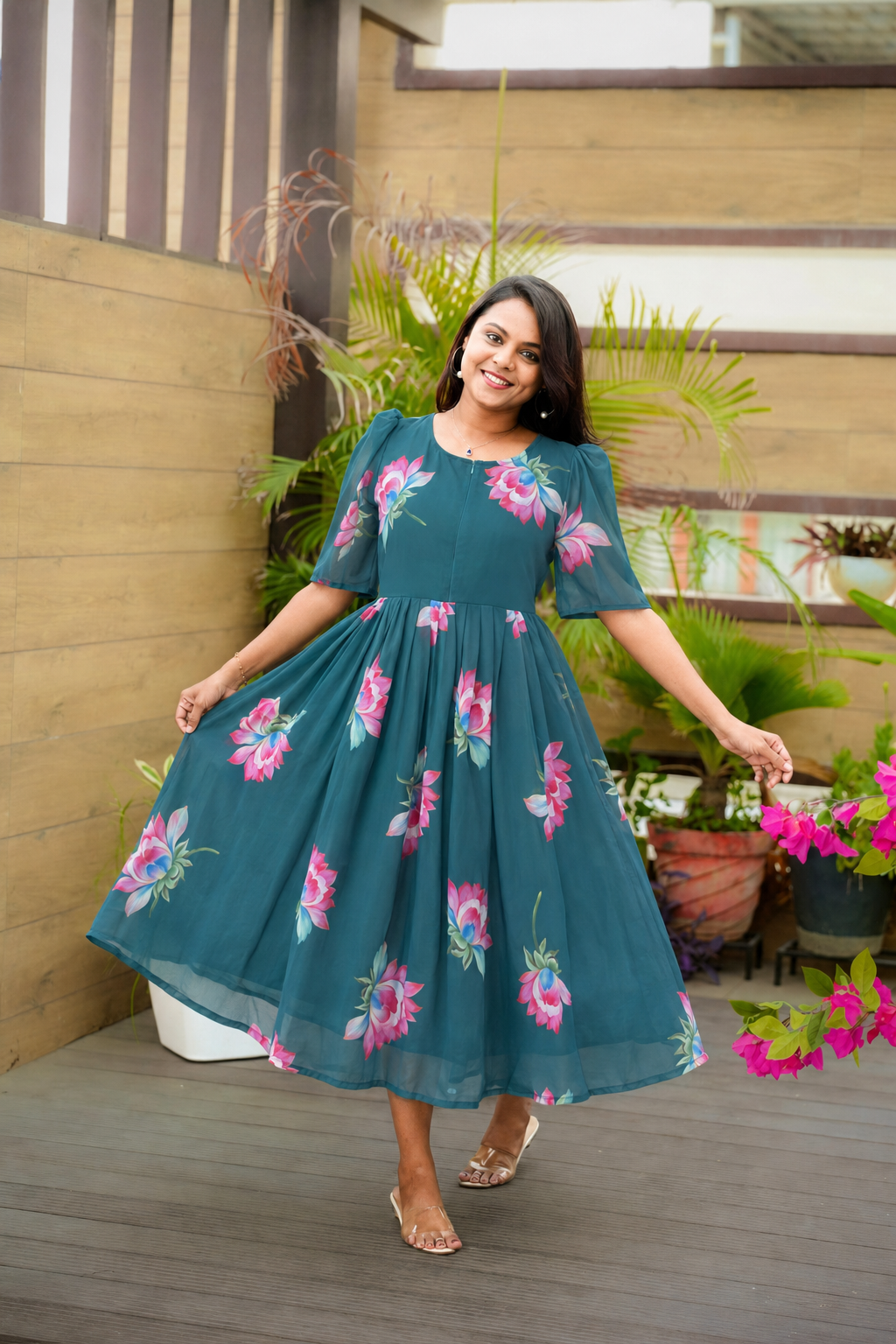 Riya georgette casual  Dress With Lining ( No-Iron Everyday Dress)
