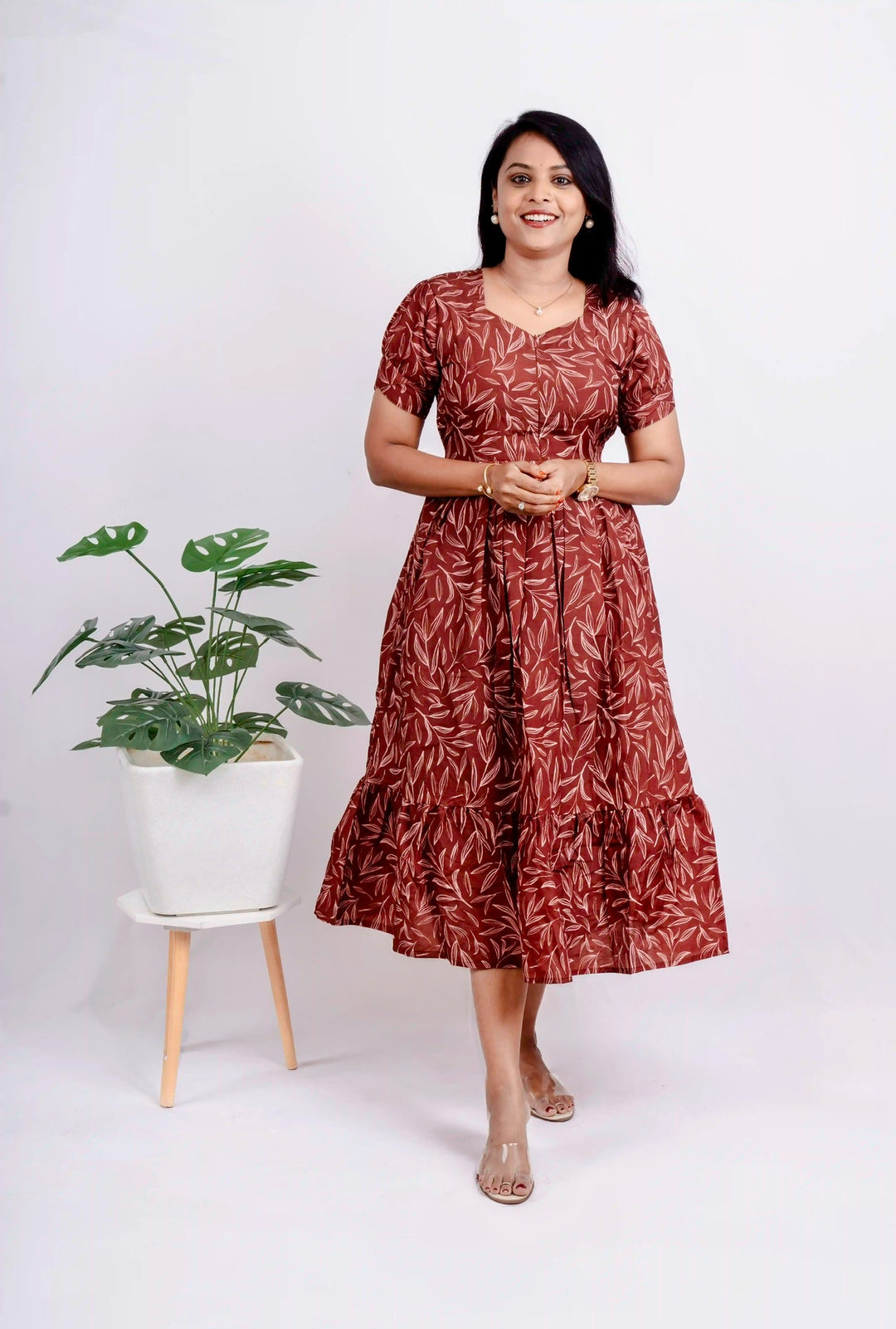Chocolate Casual Dress With Lining