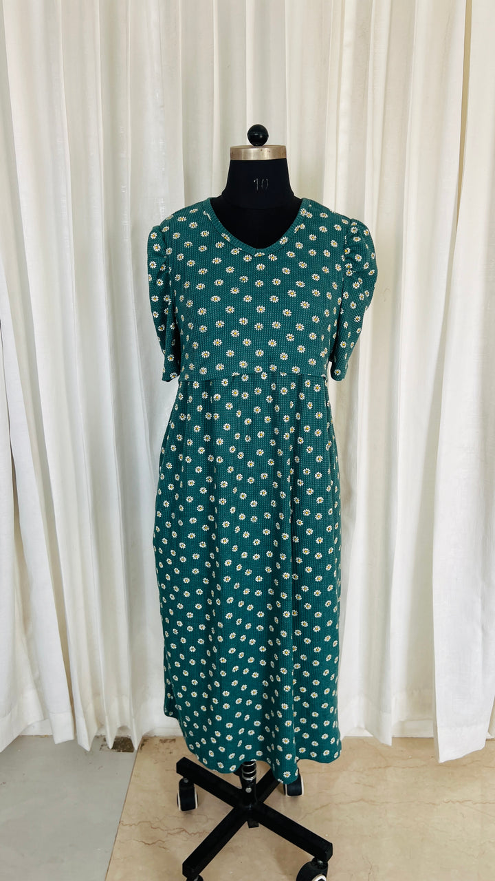 Calf Length Daisy Waffle Light Weight Dress