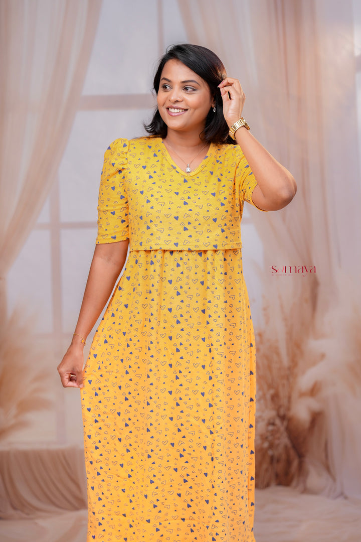 Calf Length Yellow Waffle Light Weight Dress