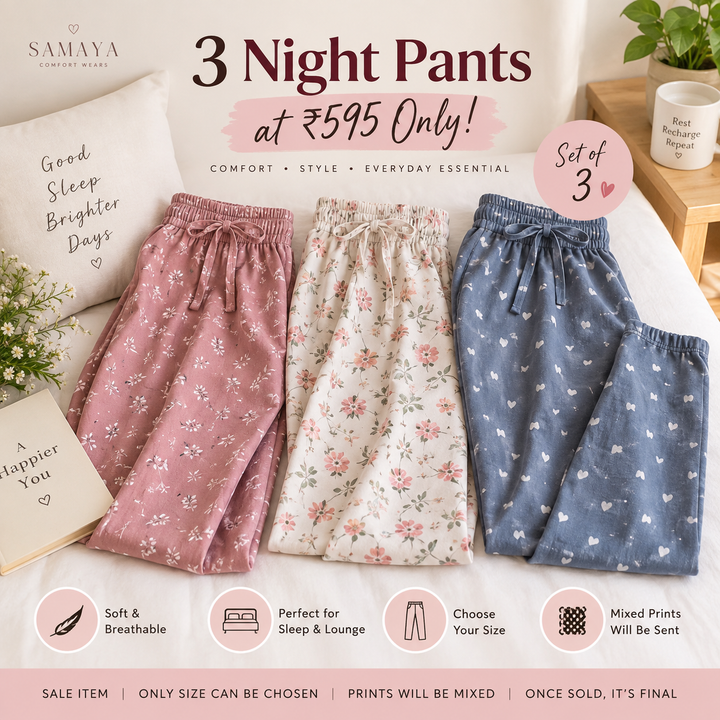 3 Night Pants ₹595 Only(Mixed Print Comfort Combo)