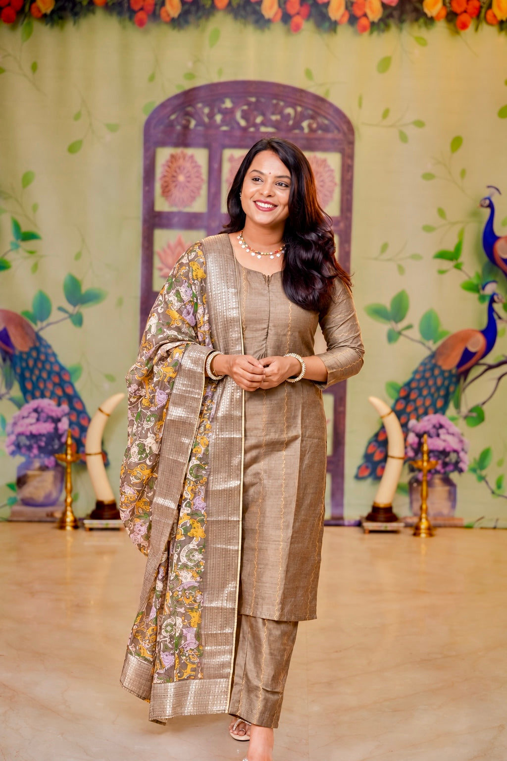 Silver raw silk Kurta 3 piece set with silver  dupptta