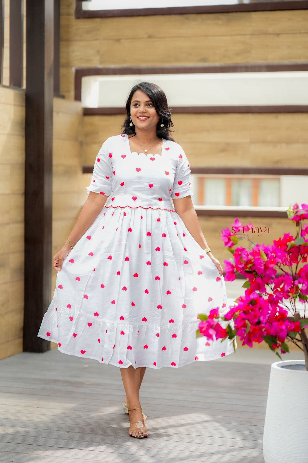 Heart Casual Dress With Lining( Wrinkle-Free Cotton Blend Dress)