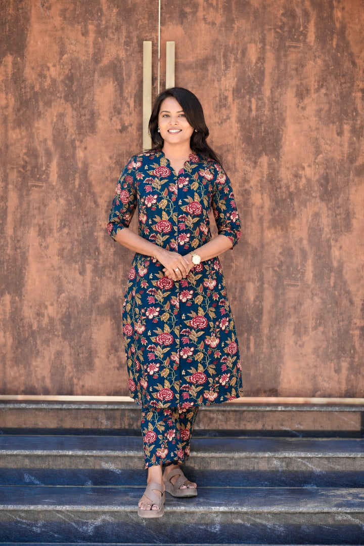 Navy Cotton 2 piece Set with lining
