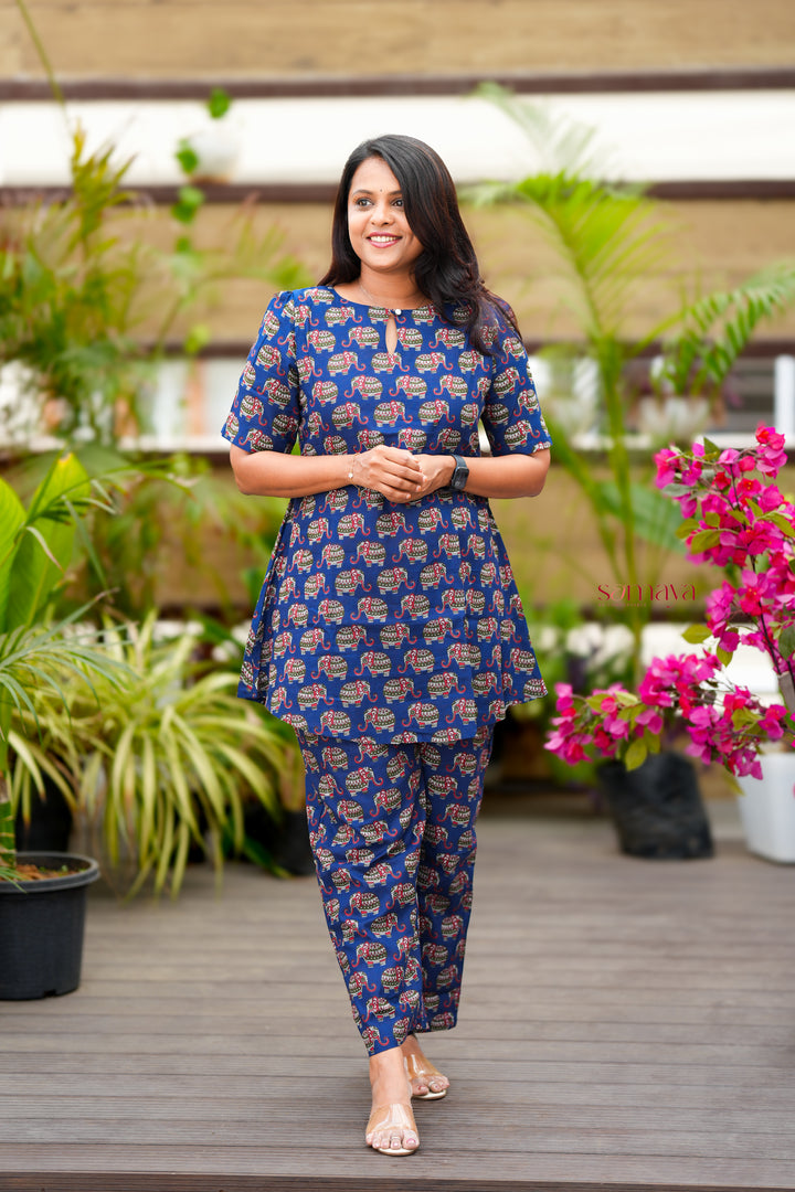 Nila -Elephant dark blue co-ord set