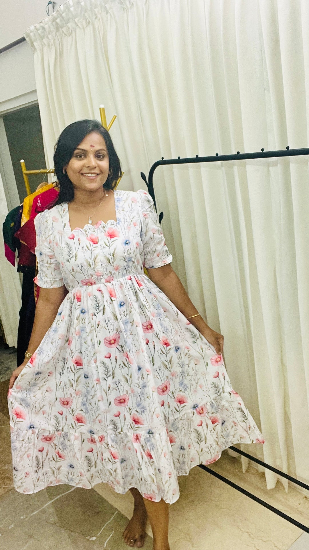 Roh white bloom Dress With Lining