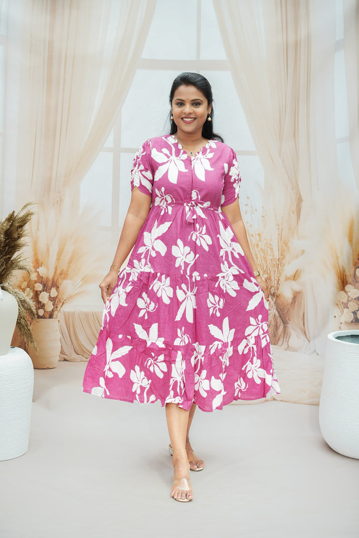 Mauve floral Casual Dress With Lining